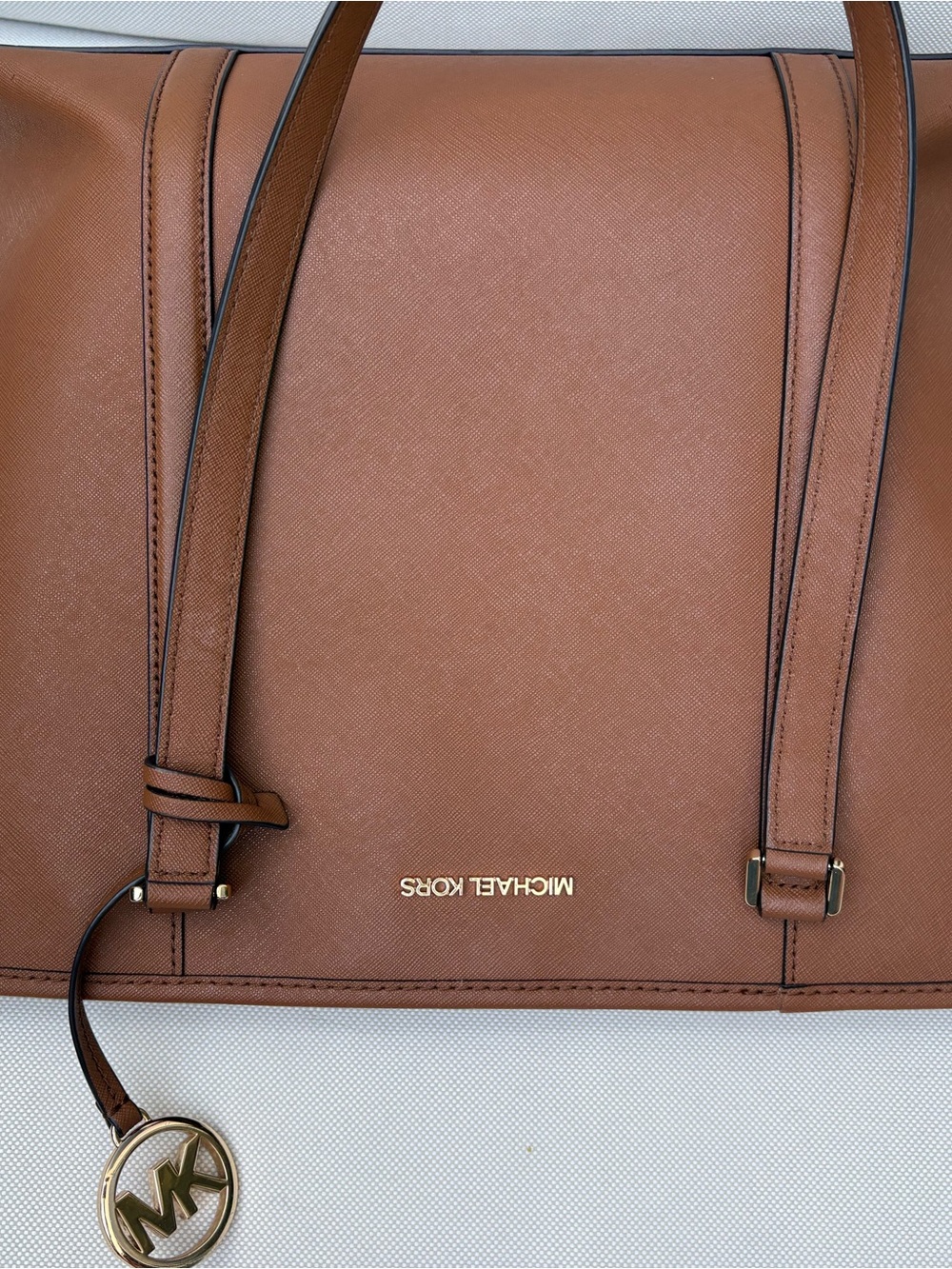 Michael Kors Chestnut Saffiano Tote with Gold Logo Charm - Picture 7 of 13